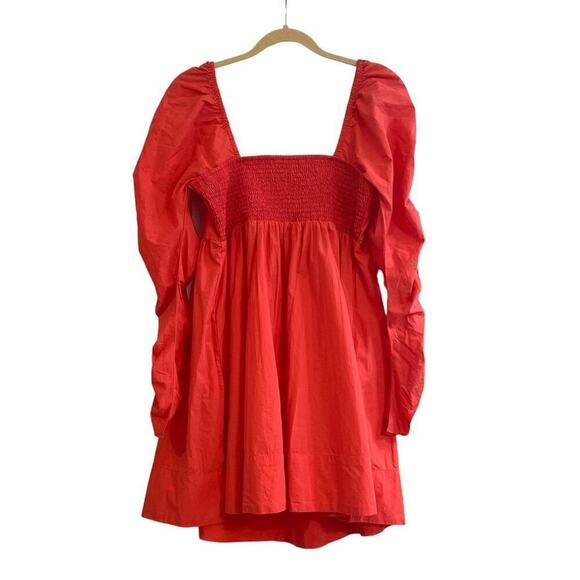 Free People Lindsay Rose Babydoll Dress Red Size Medium LS Ruched Smocked - Picture 7 of 11